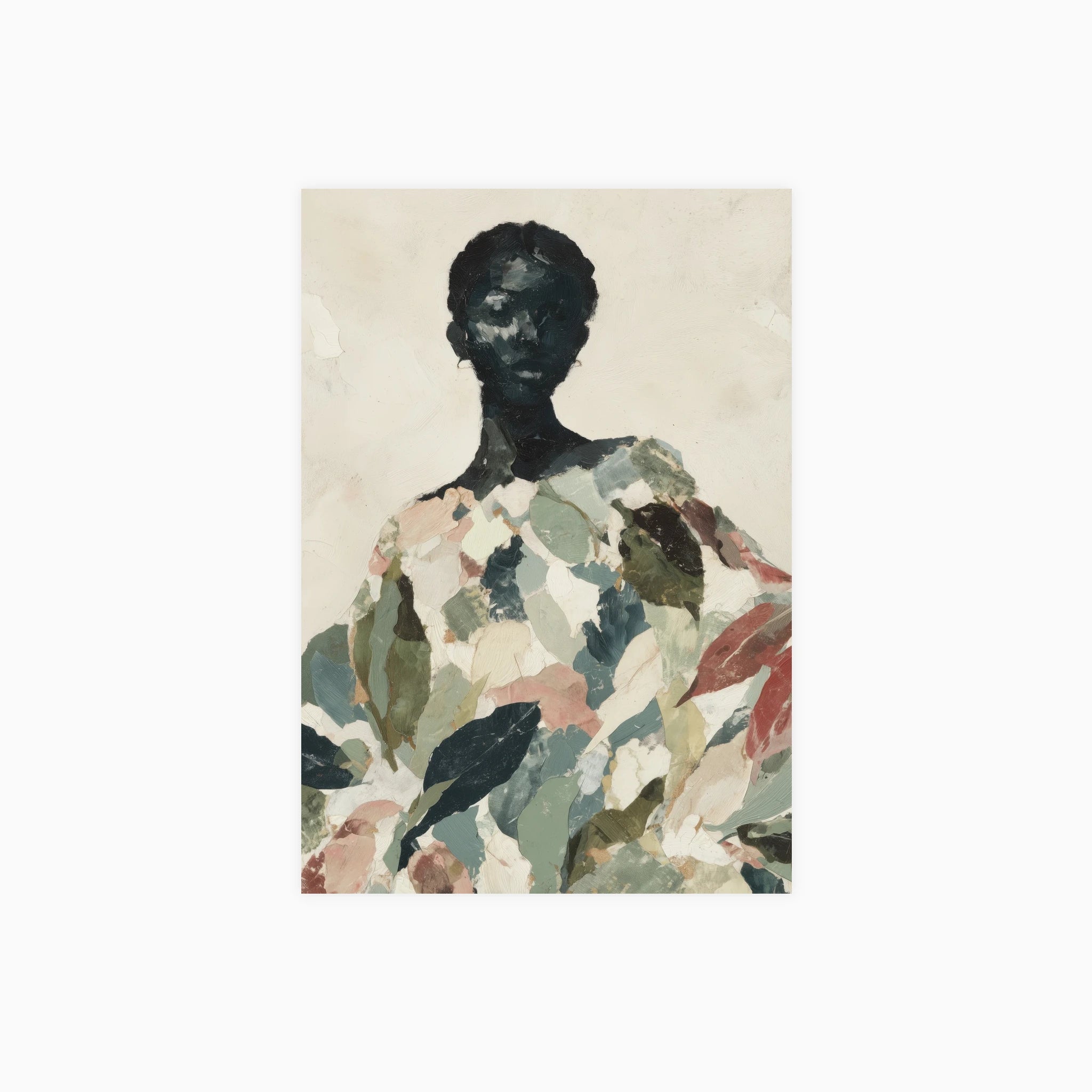 Black Woman Portrait with Leaf Patterns Poster