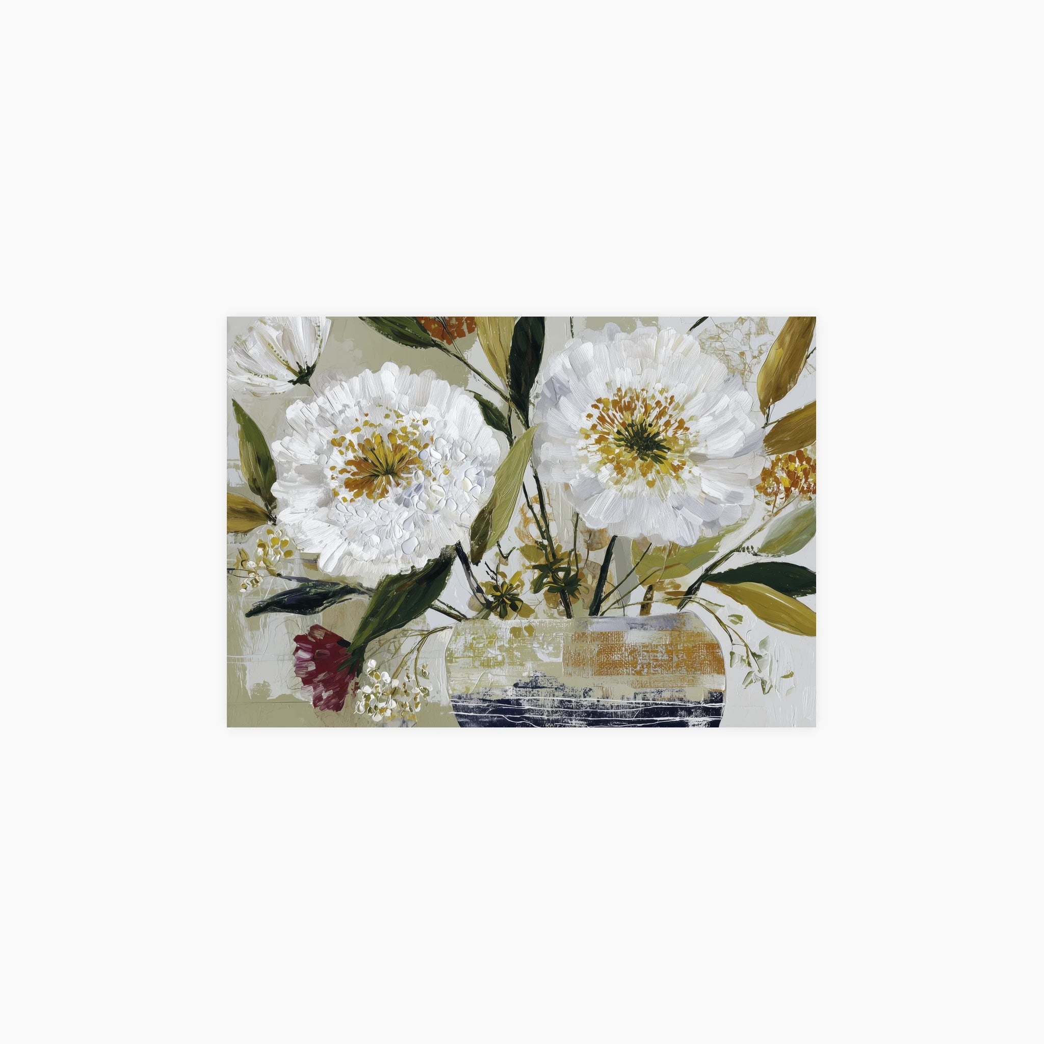 White Peonies in Textured Vase Poster